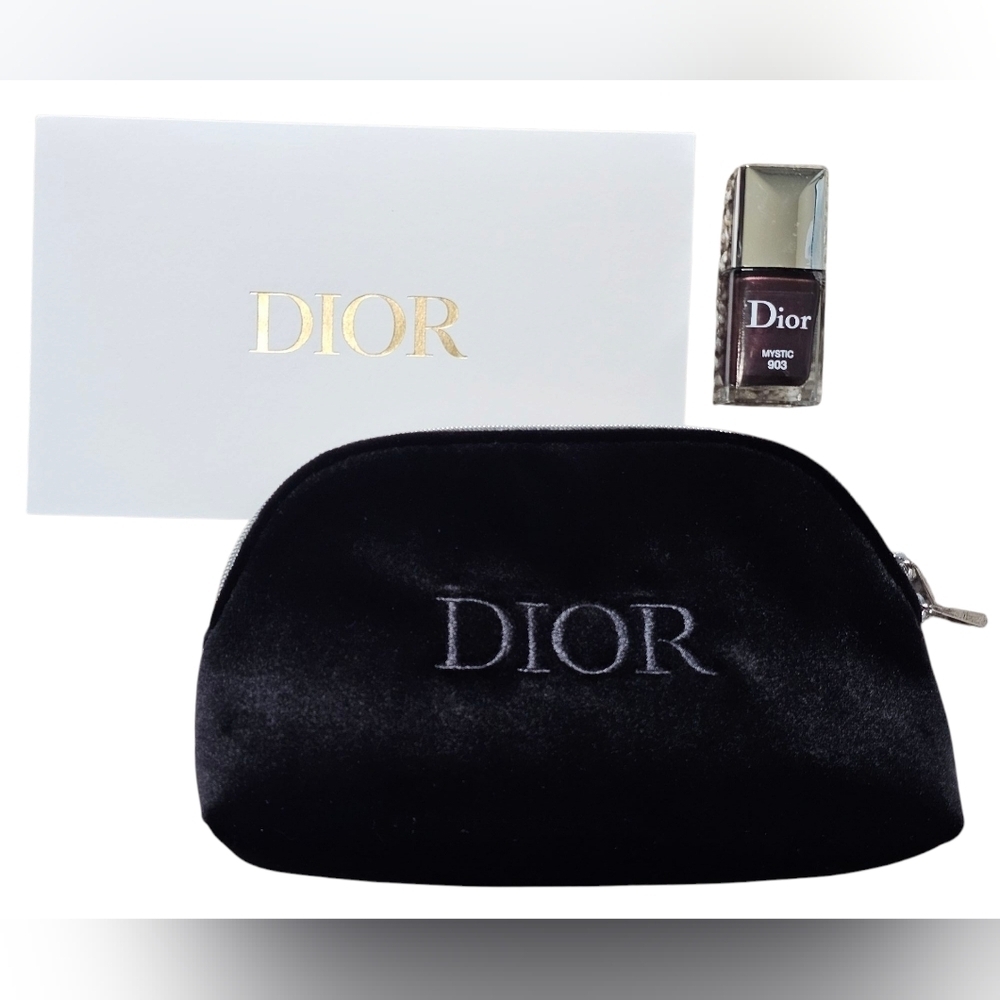 Christian Dior Black Logo Velvet Cosmetic Pouch, New!
